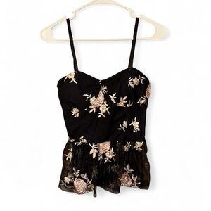 Have Black Camisole with Floral Embroidery